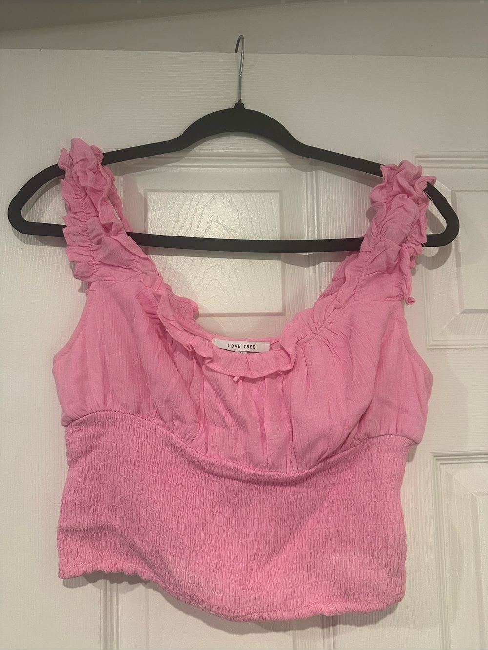 Love Tree Pink Ruffle Crop Top